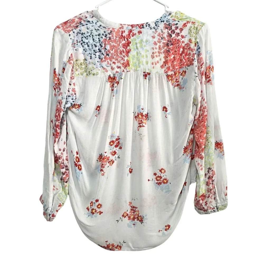 Lucky Brand Blouse Women's Size XS White Floral Lightweight Boho Cottage Casual - Picture 3 of 8